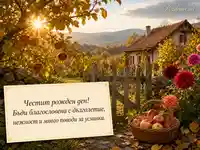 Есенна ябълкова градина с пожелание за дълголетие и много усмивки