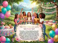 Весел рожден ден на открито с приятелки, торта, балони и сърдечно пожелание.