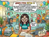 Петък в офиса: Служители празнуват края на работната седмица с радост и очакване.