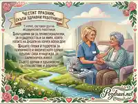 Картичка за 7 април с поздрав и благодарност към здравните работници за техните грижи и професионализъм