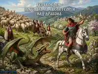 Гергьовден: Свети Георги побеждава дракона, празнуван от български народ.