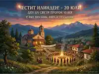 Честит Илинден: Празник на вярата и традициите в българска планина с хоро около огън и църква.
