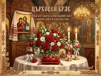 Църковен брак в православен храм с рози, халки и благословия за любов и дълголетие