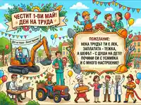 Весела илюстрация за Деня на труда 1-ви май с пожелание