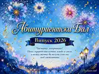 Синьо-златна картичка за Абитуриентски бал и Випуск 2026