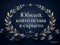 Елегантна тъмносиня юбилейна картичка с лавров венец и сатенена лента