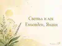 Минималистична картичка за Еньовден със златно слънце и билки