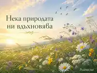 Слънчева ливада с бриз и надпис за вдъхновение от природата