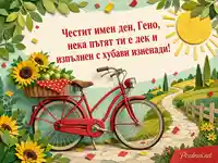 Ретро велосипед със слънчогледи за имен ден на Гено
