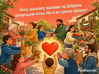 Картичка за благотворителност с добри жестове и светещо сърце
