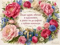 Цветна картичка за рожден ден с подарък