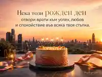 Елегантна торта на градски покрив с пожелание за успех, любов и спокойствие