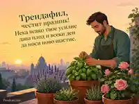 Картичка за имен ден на Трендафил с билкова градина и топло пожелание