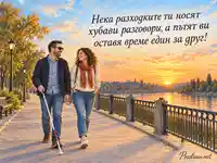 Разходка край реката по залез за Международния ден на белия бастун