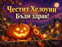 Честит Хелоуин с тиквена фенерка и пожелание за здраве